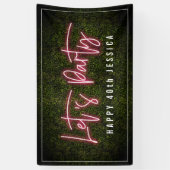 Laten we Roze Neon Boxwood Verjaardag feesten Spandoek (Verticaal)