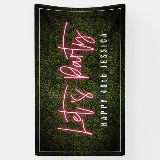 Laten we Roze Neon Boxwood Verjaardag feesten Spandoek (Verticaal)