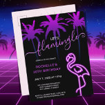 Laten we roze neon Flamingo 30th Birthday I Uitnodiging Briefkaart<br><div class="desc">Laten we de roze neon van de 30ste verjaardag van Flamingle met een neonroze flamingo en paarse palmbomen op een zwarte achtergrond met moderne scripttypografie. Het omgekeerde van de kaart heeft ruimte voor een extra bericht. Voeg je partijgegevens toe aan het briefkaart van de uitnodiging en binnenkort zullen je gasten...</div>