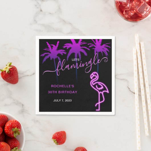Laten we roze Neon Flamingo Birthday laten flaming Servet (Insitu)