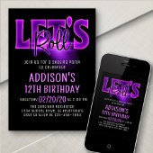 Laten we Roze Neon Schaatsen Verjaardag uitnodigin Kaart