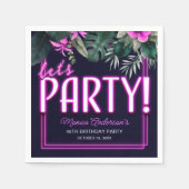 Laten we Roze Neon Tropische Verjaardag feesten Servet (Voorkant)