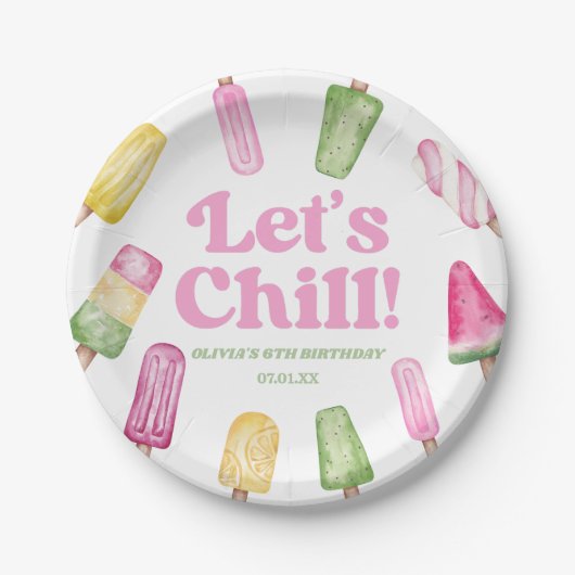 Laten we roze Retro Popsicle verjaardagsfeestje ko Papieren Bordje (Voorkant)