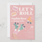 Laten we Roze Roller Schaatsen Verjaardagsfeest Kaart (Voorkant)