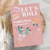 Laten we Roze Roller Schaatsen Verjaardagsfeest Kaart