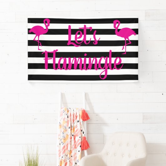 Laten we roze vlamingle Flamingo laten knipperen Spandoek (Insitu)