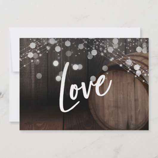 Laten we Rustic Wood Barrel en Lichten vieren Kaart (Achterkant)