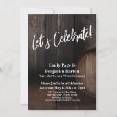 Laten we Rustic Wooden Barrel Reception vieren Kaart (Voorkant)