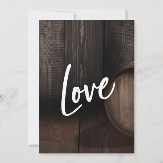 Laten we Rustic Wooden Barrel Reception vieren Kaart (Achterkant)