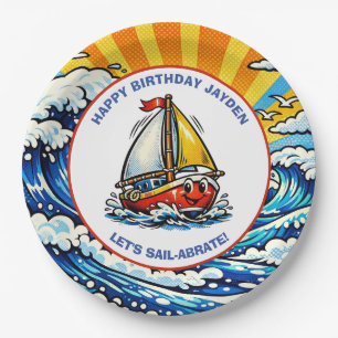 Laten we Sail-abraten Zeilboot Thema Jongens Ver Papieren Bordje