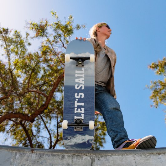 Laten we Sail Blue Ocean Fluffy White Clouds Persoonlijk Skateboard (Buiten 1)