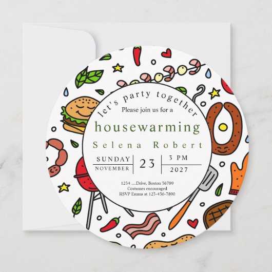 Laten we samen BBQ record housewarming feesten Kaart (Voorkant)