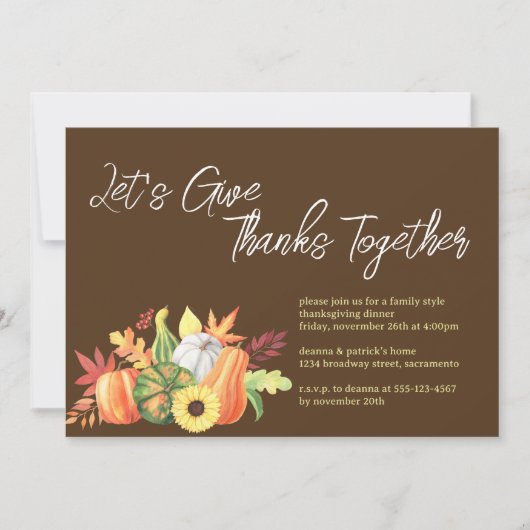 Laten we samen Bedankt pompoen Thanksgiving geven Kaart (Voorkant)