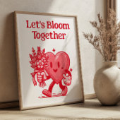 Laten we samen bloeien Hart Mascot Retro Art Print