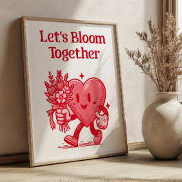 Laten we samen bloeien Hart Mascot Retro Art Print