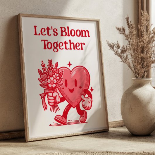 Laten we samen bloeien Hart Mascot Retro Art Print