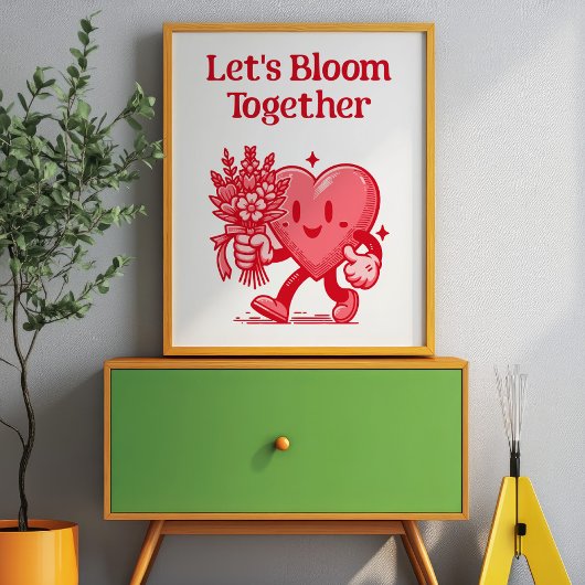 Laten we samen bloeien Hart Mascot Retro Art Print