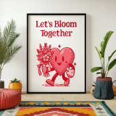 Laten we samen bloeien Hart Mascot Retro Art Print
