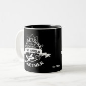 Laten we samen de wereld reizen | Fun. Tweekleurige Koffiemok (Voorkant links)