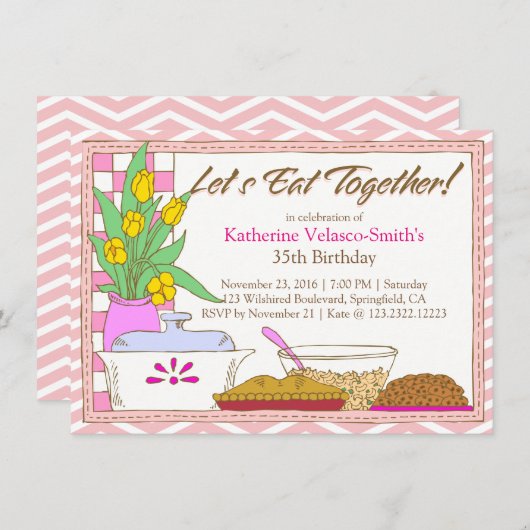 Laten we samen eten in het avondeten of in de lunc kaart (Voorkant / Achterkant)