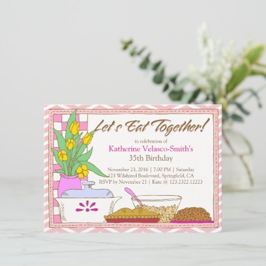 Laten we samen eten in het avondeten of in de lunc kaart (Staand voorkant)