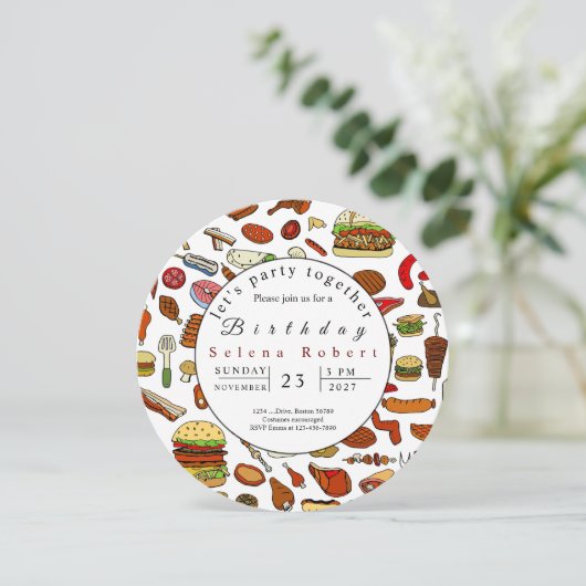 Laten we samen feesten BBQ record uitnodiging (Staand voorkant)