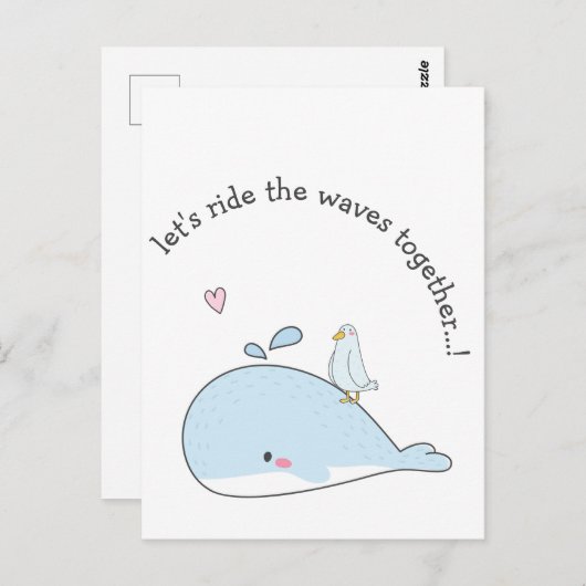 Laten we samen golven rijden Schattigee walvissen  Briefkaart (Voorkant / Achterkant)