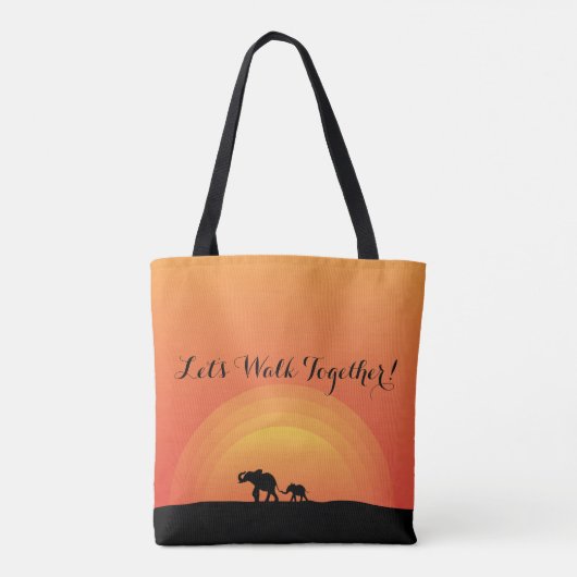 "Laten we samen lopen" Sunset Elephant Designer Tote Bag (Achterkant)