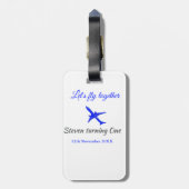 Laten we samen vliegen eerste verjaardag vliegtuig bagagelabel (Achterkant verticaal)