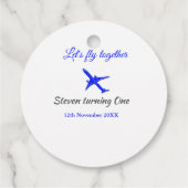 Laten we samen vliegen eerste verjaardag vliegtuig bedankjes labels (Achterkant)