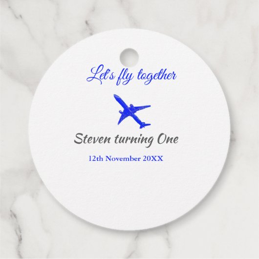 Laten we samen vliegen eerste verjaardag vliegtuig bedankjes labels (Achterkant)
