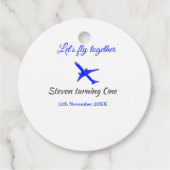 Laten we samen vliegen eerste verjaardag vliegtuig bedankjes labels (Voorkant)