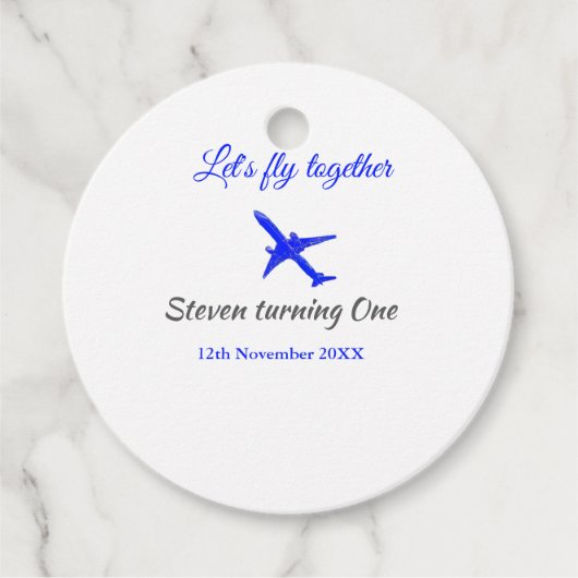 Laten we samen vliegen eerste verjaardag vliegtuig bedankjes labels (Voorkant)