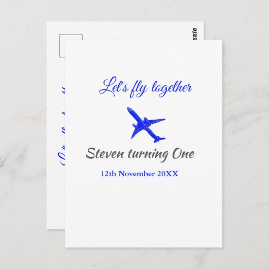 Laten we samen vliegen eerste verjaardag vliegtuig briefkaart (Voorkant / Achterkant)