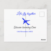 Laten we samen vliegen eerste verjaardag vliegtuig briefkaart (Achterkant)