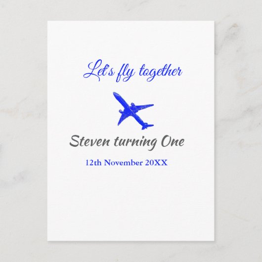 Laten we samen vliegen eerste verjaardag vliegtuig briefkaart (Voorkant)