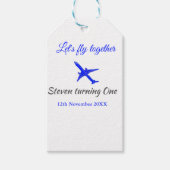 Laten we samen vliegen eerste verjaardag vliegtuig cadeaulabel (Voorkant)