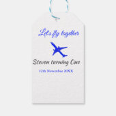 Laten we samen vliegen eerste verjaardag vliegtuig cadeaulabel (Achterkant)