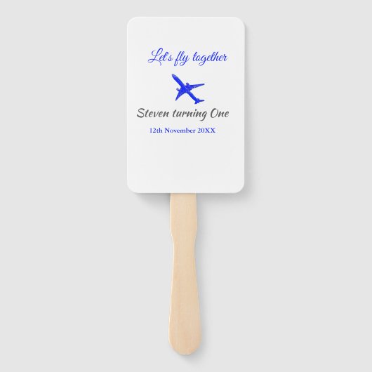 Laten we samen vliegen eerste verjaardag vliegtuig handwaaier (Achterkant)