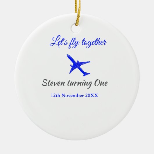 Laten we samen vliegen eerste verjaardag vliegtuig keramisch ornament (Voorkant)
