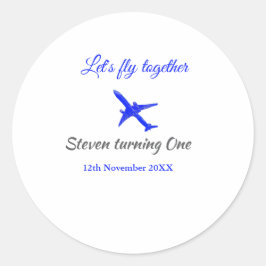 Laten we samen vliegen eerste verjaardag vliegtuig ronde sticker