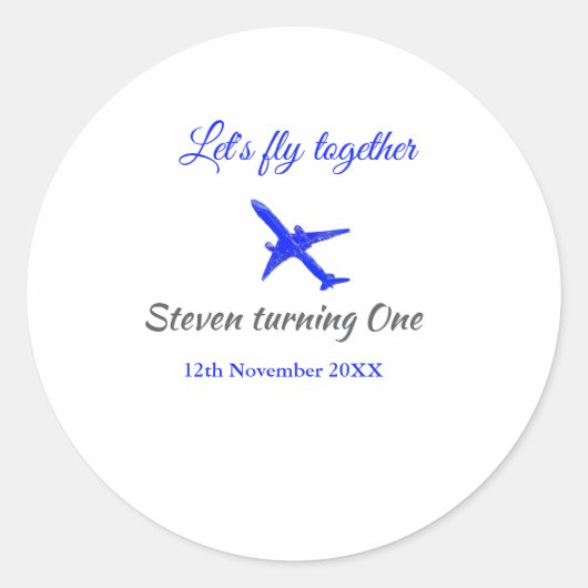 Laten we samen vliegen eerste verjaardag vliegtuig ronde sticker (Voorkant)