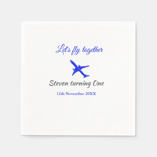 Laten we samen vliegen eerste verjaardag vliegtuig servet (Voorkant)