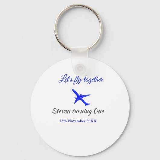 Laten we samen vliegen eerste verjaardag vliegtuig sleutelhanger (Voorkant)