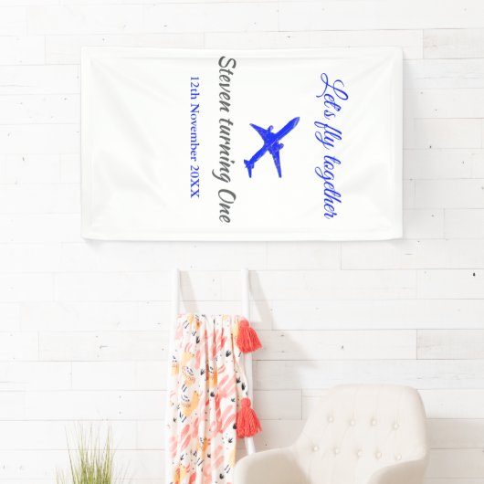 Laten we samen vliegen eerste verjaardag vliegtuig spandoek (Insitu)