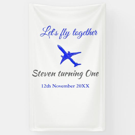 Laten we samen vliegen eerste verjaardag vliegtuig spandoek (Verticaal)