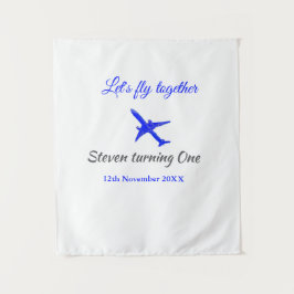 Laten we samen vliegen eerste verjaardag vliegtuig wandkleed