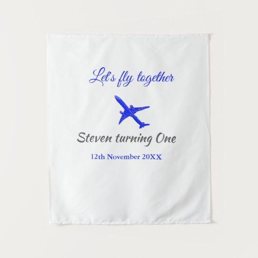 Laten we samen vliegen eerste verjaardag vliegtuig wandkleed (Voorkant)