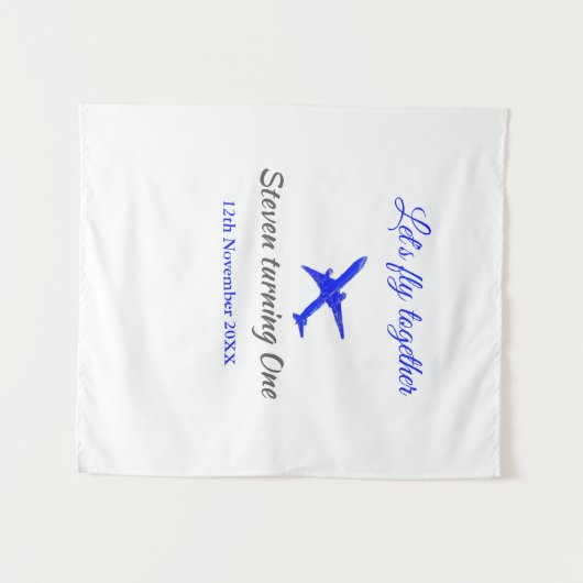 Laten we samen vliegen eerste verjaardag vliegtuig wandkleed (Voorkant (horizontaal))