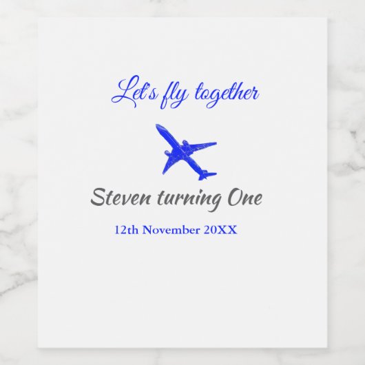 Laten we samen vliegen eerste verjaardag vliegtuig wijn etiket (Enkel label)